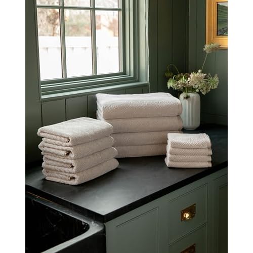 Cozy Earth Nantucket 60% Cotton 40% Viscose from Bamboo Washcloth - 600 GSM Plush & Fast-Drying with Rice Weave Pattern - 4 Pack 20" x 20" Luxury Washcloth - Sand