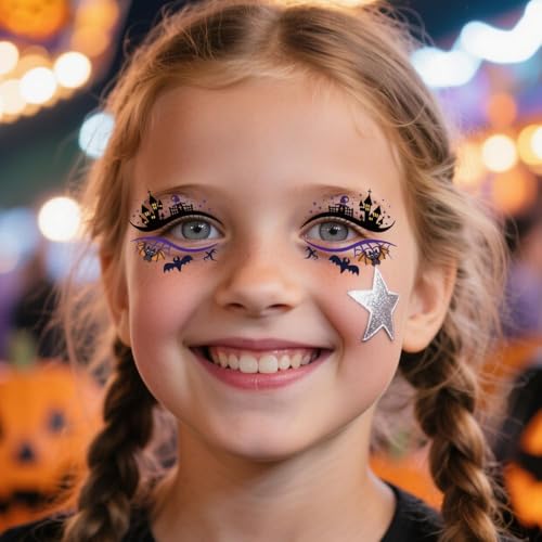 Halloween Temporary Tattoos Colorful Eye Fake Tattoos Halloween Mixed Styles Spider Web Tattoos Waterproof Cute Pumpkin Tattoo Cobweb Ghost Stickers for Kids Body Art Makeup 10 Sheets