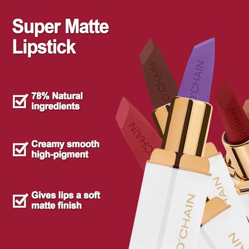O'CHAIN Red Matte Lipstick, Long Lasting Full Coverage Non-Transfer Lipstick for Women Infused with Jojoba Oil and Vitamin E, Cruelty-Free & Vegan (10 STAYCATION) 0.12 Oz