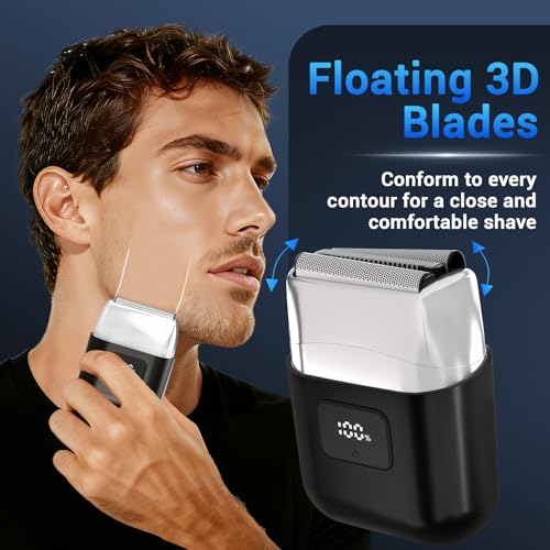 Electric Foil Shavers for Men: Mini Electric Razor with 3 Floating Blades, LED Display, Dual Speed - IPX7 Waterproof Wet/Dry Cordless Razor, USB Fast Charging, Travel Lock (Black)