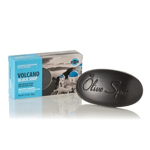 Volcano Black Soap Bar with Olive Oil and Volcanic Sand 90gr ? Deep Cleansing and Exfoliating Soap for Face and Body ? Bar Soap for Dry Skin for Removing Excess Oil, Dead Skin Cells & Impurities