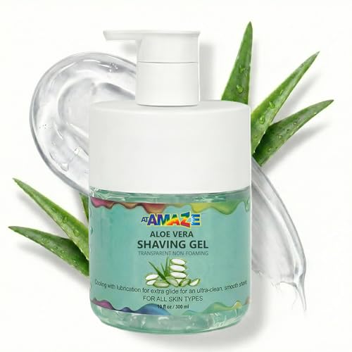 Aloe Vera Shaving Gel for Men & Women ? Transparent Shave Gel with Aloe Vera, Natural Moisturizing & Cooling Shave Gel for Sensitive Skin, Smooth Razor Glide, Non-Foaming.
