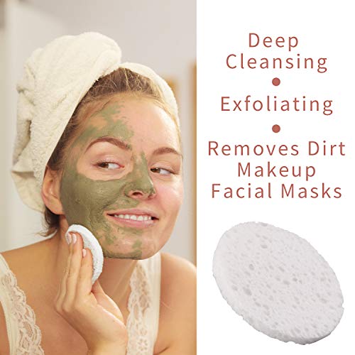 50-Count Compressed Facial Sponges, GAINWELL White Cellulose Facial Sponges, 100% Natural Cosmetic Spa Sponges for Facial Cleansing, Exfoliating Mask,