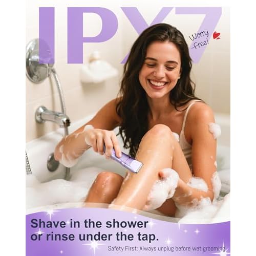 Bikini Trimmer for Women, Electric Razor for Pubic Hair, Women's Foil Shaver,Rechargeable Shaver Removal with Snap-in Ceramic Blades,IP7X Washable Head,Wet and Dry Use,Purple