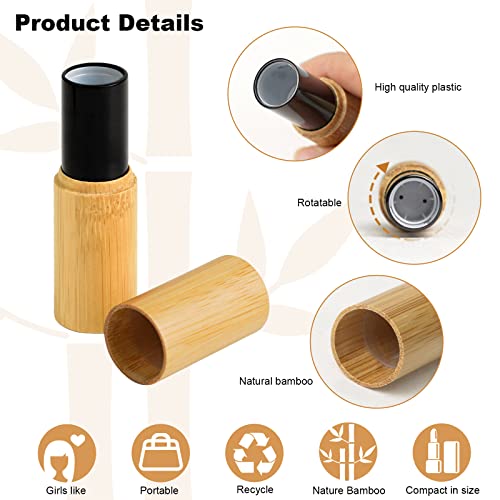 12Pcs Bamboo Empty Lipstick Tubes, Refillable 5.5g DIY Lip Balm Tube Containers with Rotable Plastic Inner, Cosmetic Lipstick Lip Gloss Case Holder For Women Girls Makeup (Black)