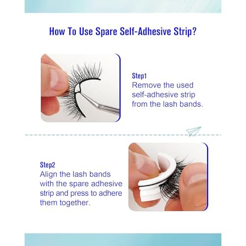 Obeyalash Self Adhesive Eyelashes Manga Look, Black Band & Black Adhesive, Waterproof Press on False Lashes,5 Pairs Natural Look Stick on False Eyelashes, Wispy Glueless Lashes with Tweezers (6D30)
