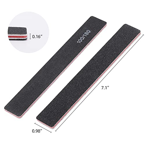 100 Pcs Black Nail Files 100/180 Grit Professional Double Sided Emery Boards Coarse and Medium Grit Rectangle Buffering File for Acrylic Nails