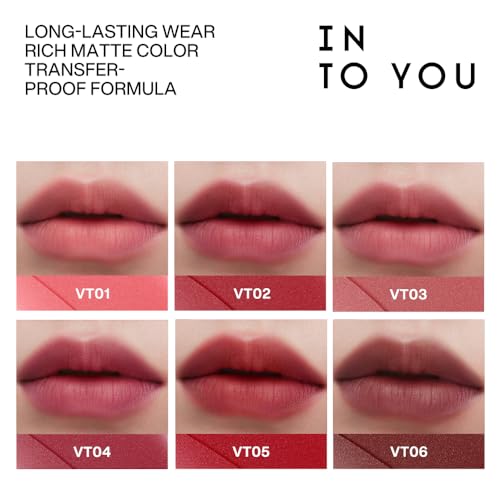 INTO YOU Velvet Matte Liquid Lipstick, Long-lasting Transfer-proof Lip Velvet Stain, Non-Sticky Waterproof Lip Tint, Smooth Silky Smudge-proof Lip Gloss, Full Coverage, for Women Makeup, VT05
