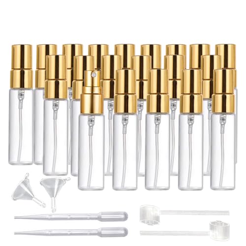 20 Pcs 5ml Clear Glass Mini Spray Bottle,Empty Sample Bottle Fine Mist Spray Bottles for Perfume,Liquids,Travel Refillable Bottle (Clear, 5ml)
