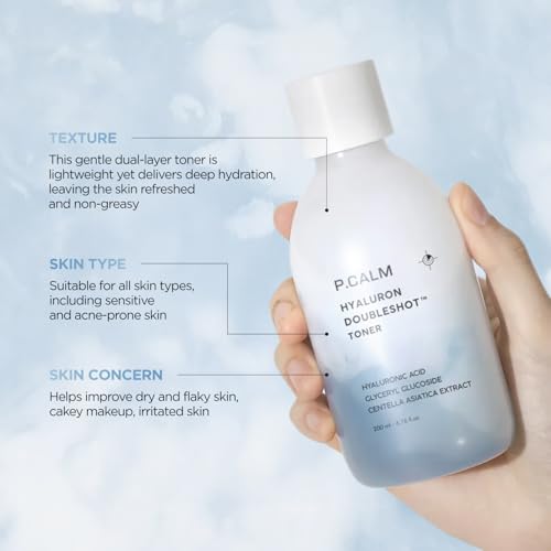 P.CALM Hyaluron Doubleshot Toner ? Hyaluronic Acid & Centella Asiatica for All Day Deep Hydration and Soothing, Korean Moisturizing Skincare (200ml / 6.76 fl.oz)