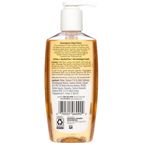 Neutrogena Deep Clean Daily Facial Cleanser with Beta Hydroxy Acid for Normal to Oily Skin,Alcohol-Free,Oil-Free & Non-Comedogenic,6.7 fl. oz,(Pack of 2)