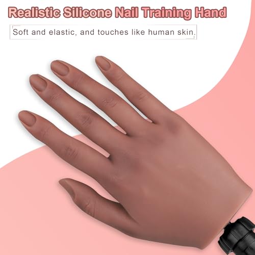 Practice Hand for Acrylic Nails£¬Nail Practice Hand with Stand Bracket, Flexible Bendable Silicone Nail Practice Fake Hand, Nail Training Mannequin Hand for Acrylic Nails for Beginners, Nail Tech