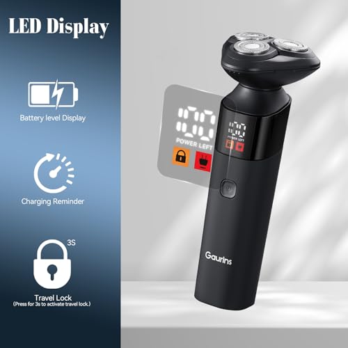 Electric Razor for Men,3 in 1 Men's Rotary Shavers with Charging Stand, IPX7 Waterproof Hygiene Trimmer for Beard/Nose/Sideburns, USB-C Fast Charging, LED Display Travel Lock,Matte Black