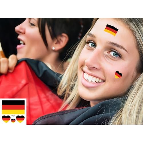 10 Sheets Germany Flag 2022 World Cup Temporary Face Tattoos Stickers£¬40 Pcs Football National Flag Removable Fake Tattoos, For Men Kids Women (Germany)