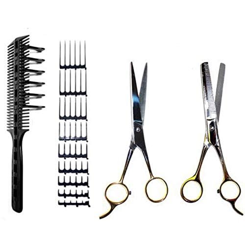 Scissor Clipper Over Comb Hair Cutting Tool - Barber Hair Cutting kit - DIY Home Hair Cutting Guide Comb Set (Jumbo Value-Pack, Black)