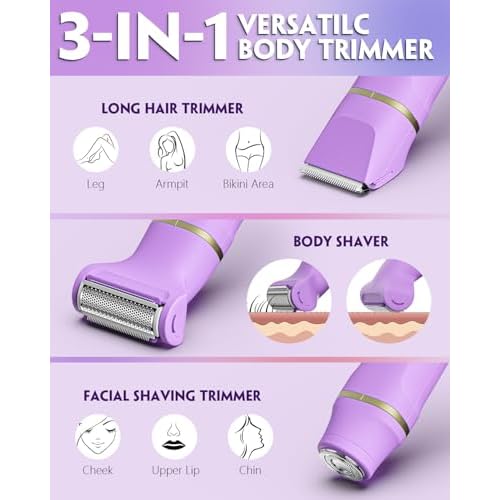 Bikini Trimmer for Women, Tiovara Painless Electric Razors Shaver IPX7 Waterproof Cordless Body Hair Trimmer Pubic Hair Removal with USB Charge Dock for Underarm Leg Arm Body Face Silk Skin (Medium)