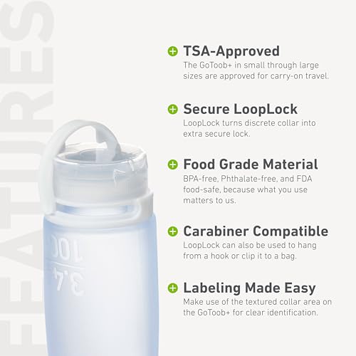 humangear GoToob+ 3-Pack (Large) | Refillable Silicone Travel Bottle | Locking Lid | Food-Safe Material, Clear/Green/Blue, Large (3.4 fl.oz.; 100ml)