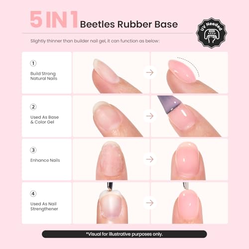 Beetles Base Color Gel Nail Polish Set ? 6 Colors Nude Gel Polish, 5 in 1 Builder Rubber Base Coat, Self Leveling Soak Off U V LED Lamp Cure Strengthening for Natural Nails and French Manicure