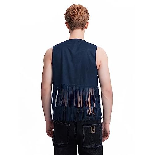 WDIRARA Men's Open Front Sleeveless Fringe Hem Party Club Jacket Vest Outerwear