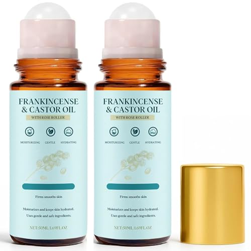 Frankincense and Castor Oil Roll On, Roll-Applied Cold-Pressed Castor Oil£¬Soothing Moisturizing Firming Oil | Soft Smooth Nourished Skin£¬Suitable for Face, Neck, Abdomen 1.69 FLOZ£¨2PCS£©