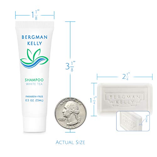 BERGMAN KELLY Rectangular Hotel Soap Bars, Shampoo & Conditioner 3-Piece Set (0.5 oz each, 150 pc, White Tea), Delight Guests w/Revitalizing & Refreshing Mini Travel Toiletries & Bulk Amenities