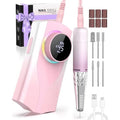 Nail Filer Electric Nail Drill Professional, Kisufu 45000 RPM Rechargeable Efile Nail Drill Kit with Smart Led, 1800mAh, Portable Nail Grinder for Salon Home Use, Women's Day Gifts (Pink).