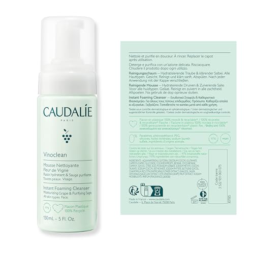 Caudalie Vinoclean Gentle Instant Foaming Facial Cleanser for All Skin Types - 150 mL (Pack of 2)