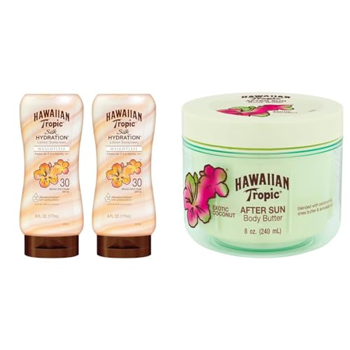 Hawaiian Tropic Weightless Hydration SPF 30 Sunscreen Twin Pack and After Sun Body Butter with Coconut Oil, 8oz