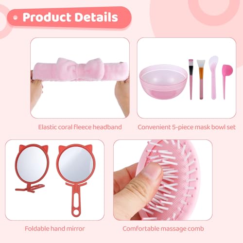 64 Pcs Kids Foot Spa Kit for Girl Spa Party with Pink Washbasin Salon Towels Nail Kit for DIY Manicure, Sleepover Party Favors for Little Ones, Foot Care Kit (Pink2)