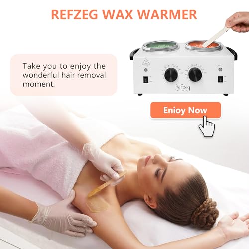 Professional Wax Warmer Double Pot Waxing Kit Heater Machine for Painless Hair Removal, with Adjustable Temperature Set, 50pcs Sticks, 20pcs Protective Collars