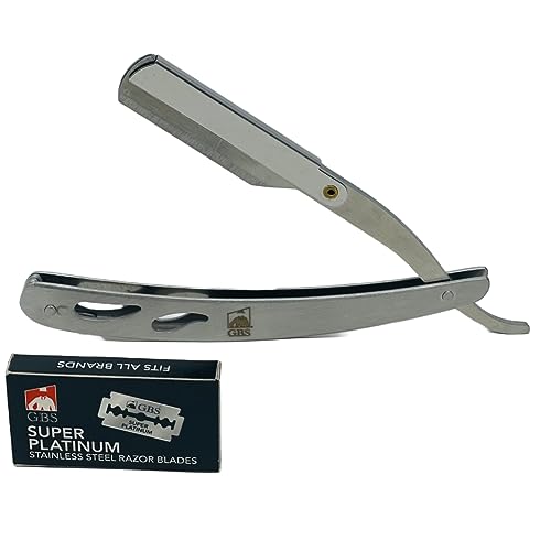 G.B.S Men Professional Shavette Barber Shaving Razor, Safety Locking and 20 Single Edge Lord Blades, Compliments and Wet Shaving Kit, Black Silver
