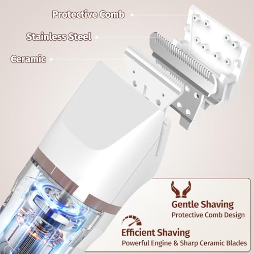 Bikini Trimmer for Women,5-in-1 Electric Razors for Women,Electric Shaver for Women's,IPX7 Waterproof Trimmer for Men Legs,with 5 Replaceable Blade Heads,USB Recharge Dock£¨White£©
