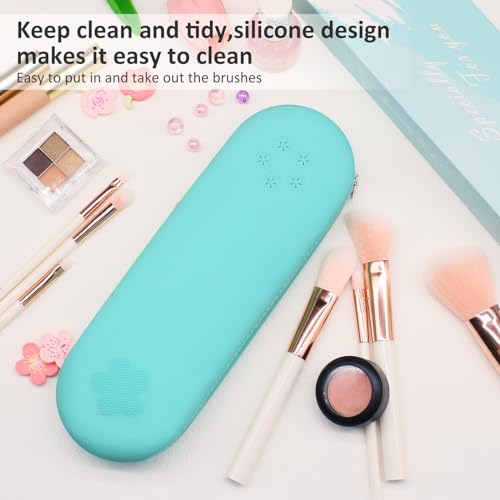 Travel Makeup Brush Holder, Silicone makeup brush bag with Zipper, Portable Makeup Brush Pouch Cosmetic Bag, Large Makeup Brush Travel Case for Daily Work or Gift