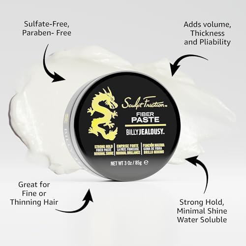 Billy Jealousy Sculpt Friction Fiber Hair Paste for Men, Adds Volume & Texture with Touchable Hold & Low Shine, Hair Product for Fine or Thinning Crown, 3 Oz