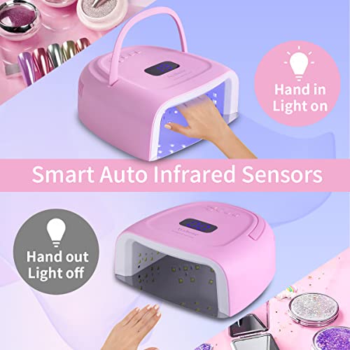 Rechargeable LED Gel Nail Lamp,60W Cordless UV Led Nail Light Nail Dryer for Gel Nails with Lifting Handle Touch Sensor LCD Screen (Pink)