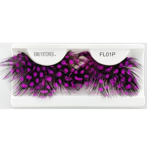 EMILYSTORES Pink Dots Faux-Feather False Eyelashes Halloween Colorful Eye lashes Extension For Beetlejuice Costume Cosplay Show Looking Masquerade Party Eyelashes 1 Pair