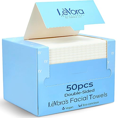 L?Vora's¢â Face Towels Extra Large Disposable Face Towels for Sensitive Skin, Ultra Soft Dry Wipes, Makeup Remover & Skincare Towelette, Lint-Free, 50 Count 1 Pack