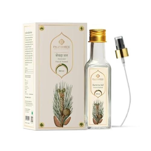 Pujashree Pure Kewra Jal - 100ml Glass Bottle with Spray Pump | Organic & Natural Kewra Water | Face Toner for Skin & Face Glow | Kewda/Kevda/Keora Water for Cooking Flavour Essence