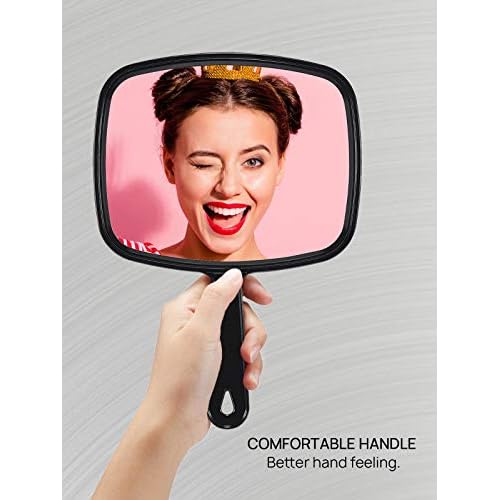 OMIRO Hand Mirror, All Black Handheld Mirror with Handle, 6.6" W x 9.3" L, Pack of 6