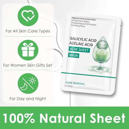 IREV Face Masks Skincare, Salicylic Acid Facial Mask, Moisturizing Sheet Mask For Acne Prone,Oily, and Sensitive Skin, Deep Cleansing Mask 10 Sheets