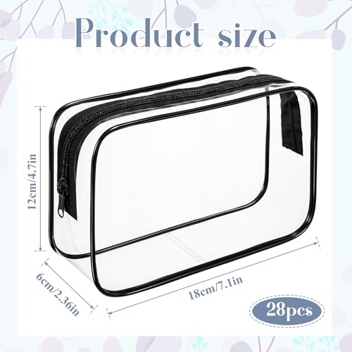 28 Pieces Clear Cosmetic Makeup Bags with Zipper Transparent Cosmetic Bag Clear Makeup Bags Bulk Waterproof Portable Transparent Zippered Organizer Case for Travel Bathroom