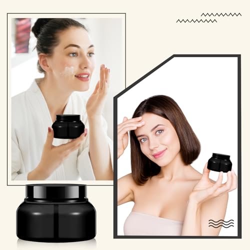 Tessco for you 24 Pack Plastic Jars with Lids Labels Multiuse Containers Empty Body Scrub Jars Round Refillable Cosmetic Body Butter Containers for DIY Slime Make Up Storage(8 oz,Black)