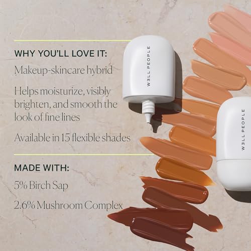 Well People Skinforia Serum Foundation, Lightweight Tinted Formula Hydrates, Smooths, and Evens Skin Tone with Birch Sap and Mushroom Complex, Long-Lasting, Natural Finish, 14 Fair Neutral
