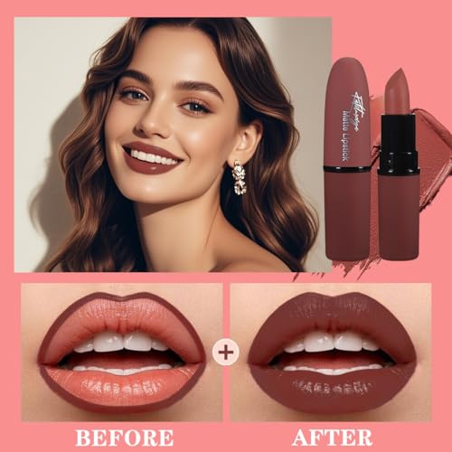 6Pcs Red Velvet Matte Lipstick Set, High Pigmented Long-Lasting Waterproof Lip Stick Lip,Moisturizing balms, Sheer tint, Shine & Glowy Finish,Stain Makeup Gift Sets.