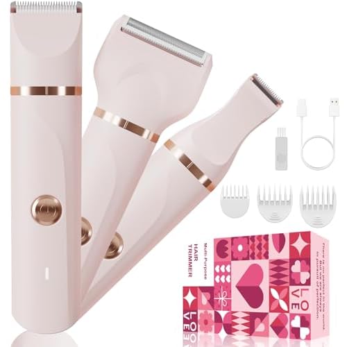 Bikini Trimmer for Women,3 in 1 Electric Shaver,IPX7 Waterproof Hair Trimmer Women USB Recharge (Pink)