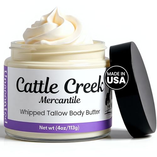 Cattle Creek Whipped Beef Tallow for Skin & Face ? Deeply Moisturizing Tallow Balm ? Natural Grass-Fed Skincare ? Nourishes Dry, Sensitive Skin? Non-Comedogenic, Fast-Absorbing (4oz, Lavender Vanilla)