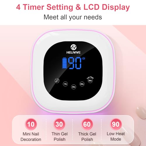 Cordless UV LED Nail Lamp, 80W Rechargeable Nail Dryer with 4 Timers, Atmosphere Light & Mirror Base, UV Light for All Gel Nails, Ideal for Training,Nail Art Practice,Home & Salon Use (White)