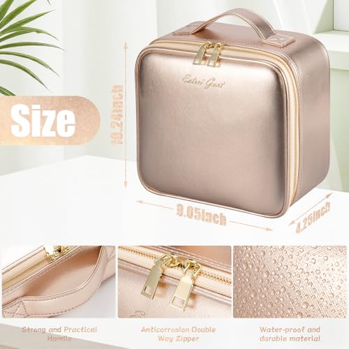Makeup Travel Train Case with Mirror LED Light 3 Adjustable Brightness Large Cosmetic Bag Portable Storage Adjustable Partition Waterproof Make up Brushes Makeup Jewelry Gift for Women