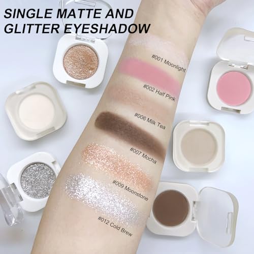 Single Matte Eyeshadow, Off White Eye Shadow, Ultra-fine Lightweight Powder, Brightenning Primer Base Eyeshadow, High Pigment, Long Lasting, Multiuse Blendable Korean Eyes Makeup, Moonlight
