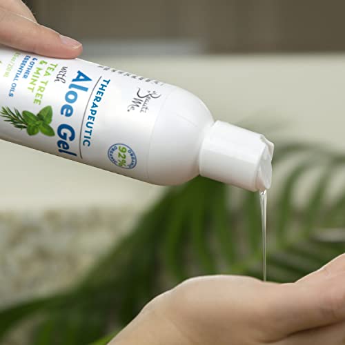 Organic Aloe Vera Gel for Face, Skin, Hair, Sunburn Relief, Infused with Therapeutic Tea Tree and Mint - 8.5 oz